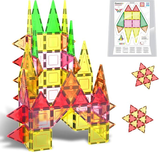PicassoTiles Magnet Tile Building Block Set Magnetic Construction Square Triangle Tiles Toy Kit Sparking Creativity Geometric Shapes STEM Educational Learning Brain Development Kids Ages 3+ PB12