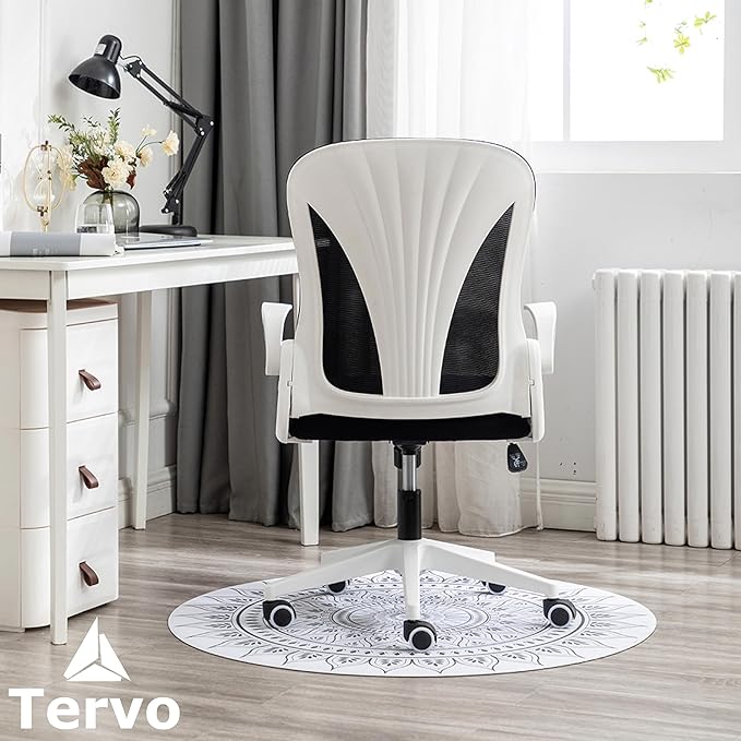 Tervo Model S | Folding Office Chair for Small Spaces | Gaming Chair for Adults & Kids | Ergonomic Mesh Computer Chair for Bedroom | Desk Chair for Home Work | (White & Black)