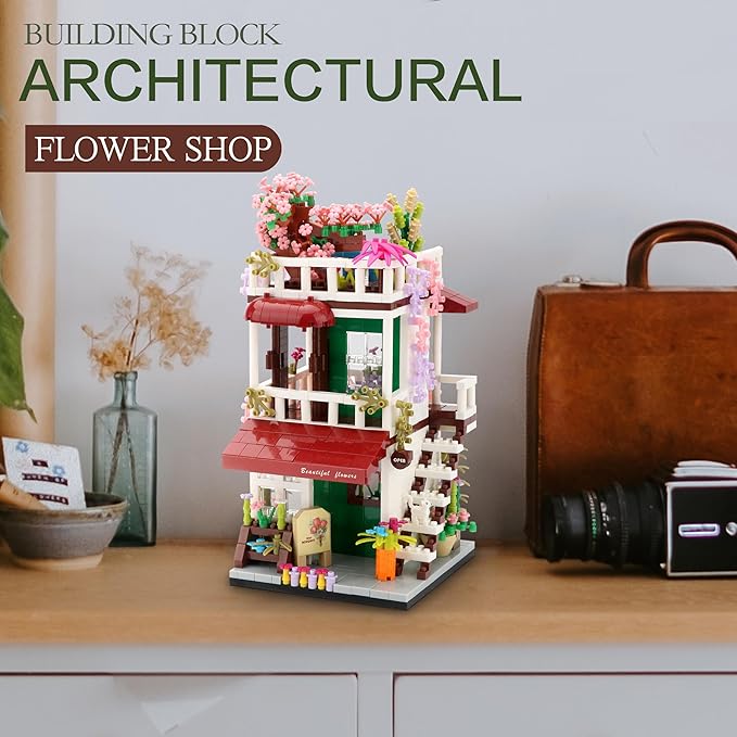 Street View Mini Building Blocks Flower House Shop Store Building Kit Simulation Construction Educational Creative Toy for Boys Girls Age 8+ 953 pcs