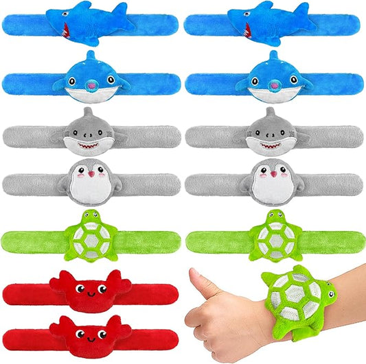 12 PCS Stuffed Ocean Animal Slap Bracelets Plush Animal Slap Bracelets Cute Wrist Slap Band Toy Wrist Animals Wrist Pets Slap Bracelet Wrist Toy for Boys Girls Birthday Gifts Party Favors 6 Styles