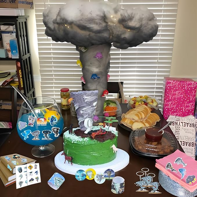 98 PCS Tornado Party Favors, Tornado Temporary Tattoos Slap Bracelets Keychains Stickers Badges for Tornado Birthday Party Decorations Supplies Gifts for Kids Teens Boys Girls Classroom Rewards