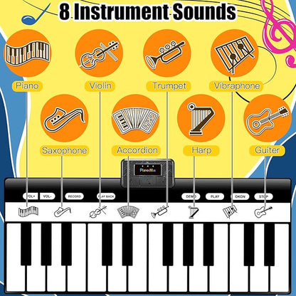 TWFRIC 6ft. Piano Mat with 24 Keys & 10 Demos & 8 Musical Instruments Sounds & 4 Play Modes, Giant Dance Floor Piano Music Play Mat 71'' Large Interactive Musical Toys Gifts for Kids Adults Toddlers