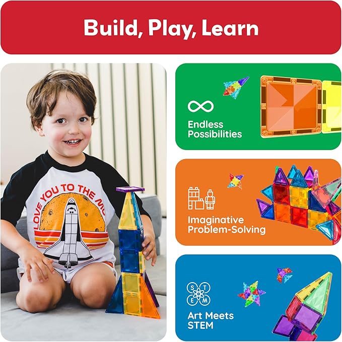 PicassoTiles Magnetic Tiles Building Blocks Mini Size Diamond Series Magnet Toys Travel Size On-The-Go Magnets Construction Sensory Toys Gifts Educational Set Toddlers STEM Learning Kit Playset PTM40