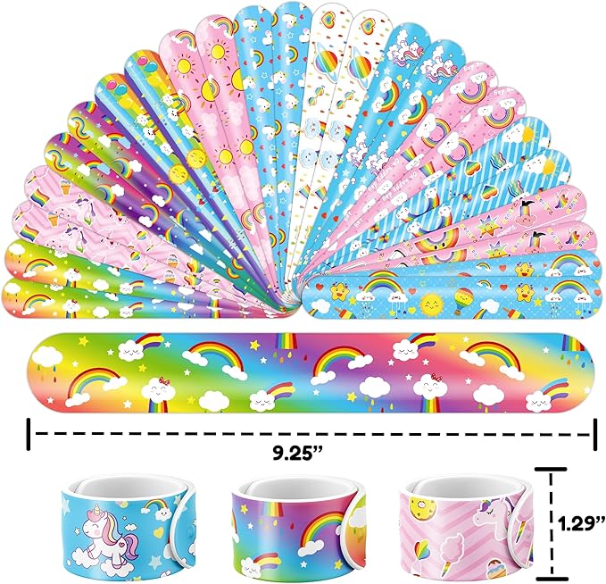 48PCS Rainbow Party Favors - 24PCS Tattoos & 24PCS Slap Bracelets - Unicorn & Rainbow Birthday Supplies, Magical Baby Shower Decorations, Classroom Prizes, Gifts for Girls