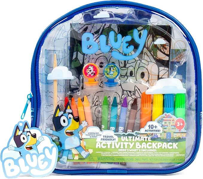 Horizon Group USA Bluey Ultimate Activity Backpack, 10+ Creative Projects in a Reusable Bag, Less-Mess Toddler Toys, Road Trip Essentials for Kids, Great Airplane Toy