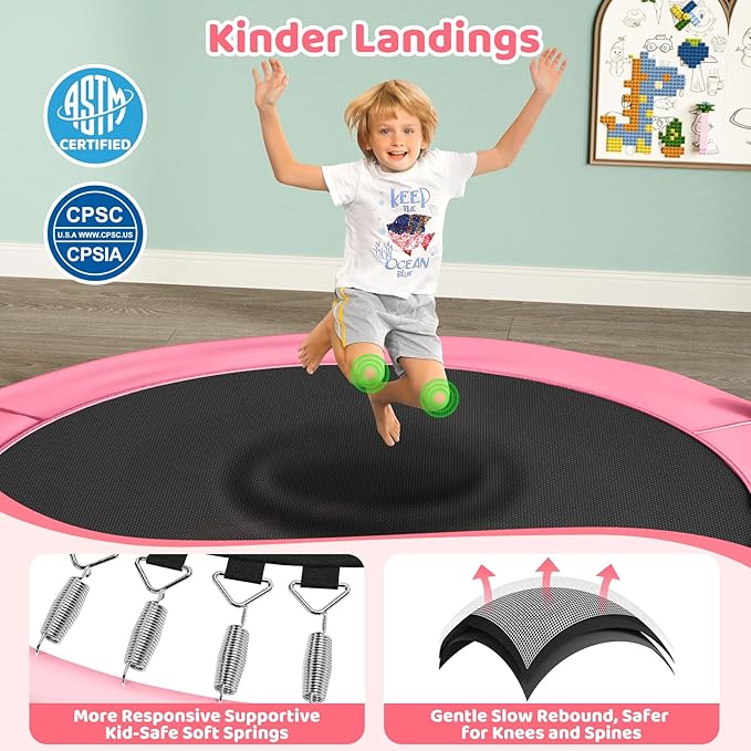 Yohood 55" Trampoline for Kids with Enclosure, 6-in-1 Toddler Trampoline Indoor Outdoor, Upgrade Full Anti-Rust Tube with Adjustable Gymnastics Bars for Boys Girls