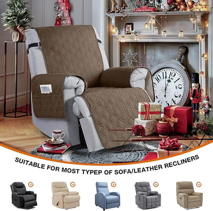 VANSOFY 100% Waterproof Recliner Chair Covers, Recliner Cover Non-Slip Dog Chair Cover Furniture Protector Washable Slipcover with Pocket, Elastic Straps for Pets, Dogs(Brown, 30")