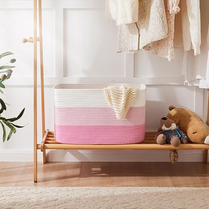 Artfeel Blanket Basket,Rectangle Woven Baskets for Storage,65L Laundry Basket for Decorative Nursery Blanket,Toys,Dirty Clothes and Magazine in Shelves,Baby Room,and Living Room