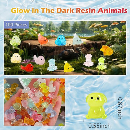100 Pcs Blind Bags Mystery Mini Resin Animals Glow in the Dark Figurines, Mini Figures Mystery Bag for DIY Crafts, Fairy Garden Decor, Dollhouse Accessories, Party Favors, for Kids