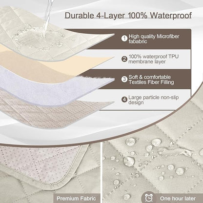 KinCam 100% Waterproof Loveseat Recliner Cover with Console, Non-Slip Reclining Couch Covers for 2 Seat, Recliner Couch Cover Furniture Protector with Elastic Straps for Kids, Pets, Ivory