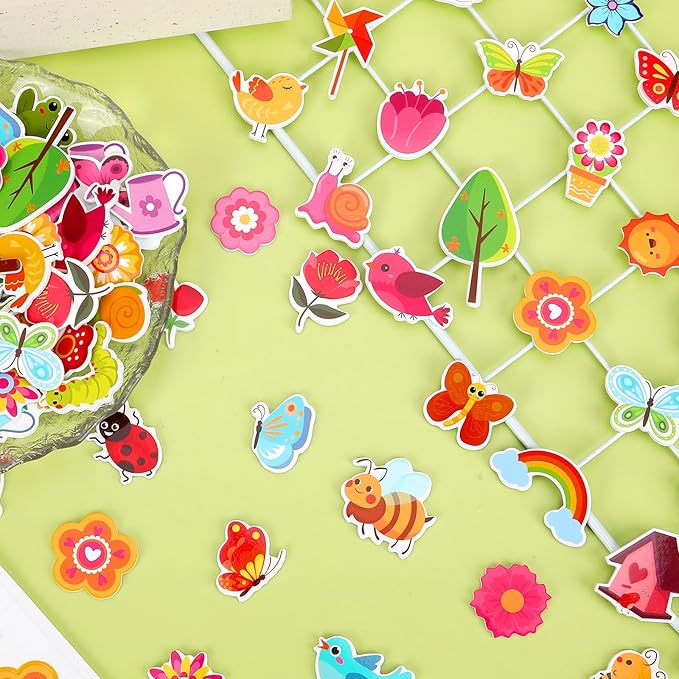 JULBEAR 300 Pieces Spring Foam Stickers Self-Adhesive Cartoon Flower Butterfly Garden Foam Stickers for Kids Spring Theme Party Favors Decoration Classroom School Activity Cards DIY Arts Crafts