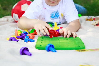 Toddler Peg Board Sensory Toys/Montessori Toys for Toddlers/Fine Motor Skills Toys/Educational Toys / 30 Pieces Stackable Pegs + Pattern Card + Drawstring Backpack + E-Book