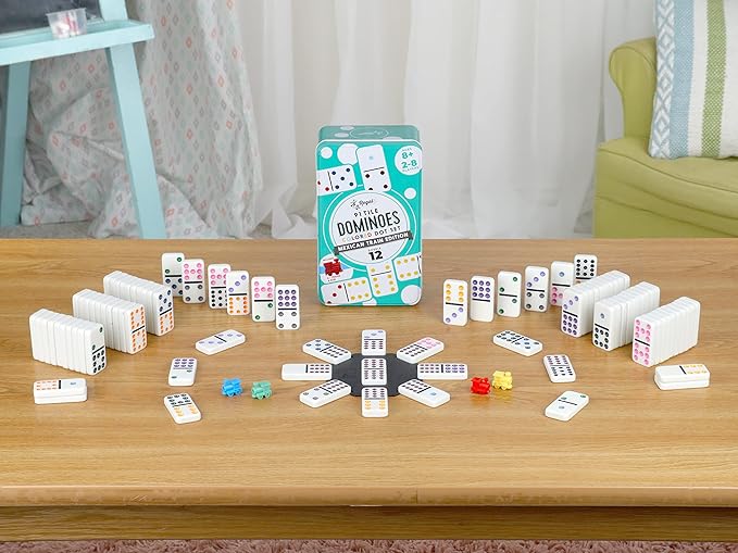 Regal Games Double 12 Mexican Train Dominoes Set with 91 Colored Domino Tiles, 4 Trains, Hub & Collector's Tin – for 2-8 Players, Ages 8+ – Perfect for Family Game Night, Kids & Adults