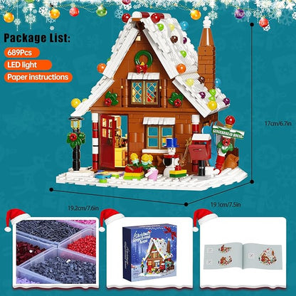 Christmas Gingerbread House Building Kit with LED Lights, Christmas Village House Blocks Set, Compatible with Lego, Xmas Decorative Gifts for Girls and Boys, Kids and Adults, Ages 6+