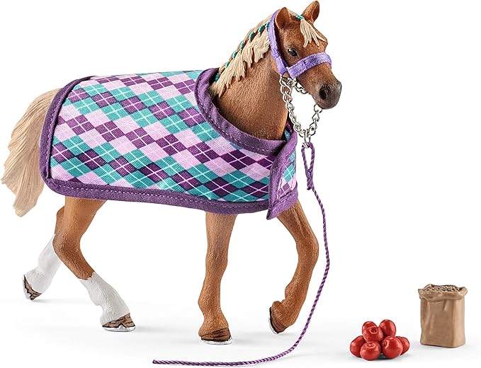 Schleich Horse Club, Toys for Girls and Boys, Engligh Thoroughbred Horse Set with Horse Toy and Accessories, 4 Pieces, Ages 5+