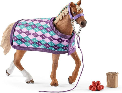 Schleich Horse Club, Toys for Girls and Boys, Engligh Thoroughbred Horse Set with Horse Toy and Accessories, 4 Pieces, Ages 5+