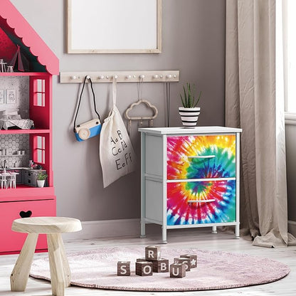 Sorbus Nightstand with 2 Drawers - Kids Bedside Furniture End Table Night Stand - Steel Frame, Wood Top & Easy Pull Fabric Bins - Dresser & Chest for Home, Bedroom Accessories, Office & College Dorm