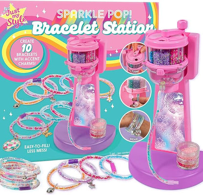 Just My Style Sparkle Pop Bracelet Maker, Make 10 Glitter Jelly Bracelets, Soft Glitter Filled Jelly Bangles, Bracelet Making Kit with Charms, Beads, Rhinestones, 90s Jewelry, Y2K Accessories
