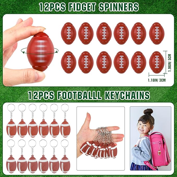 Football Party Favors Football Party Supplies with Football Spinners Mini Football Keychain Sticker Slaps Bracelets Thank You Tags for Football Birthday Decorations Goodie Bag Stuffers Classroom Prize