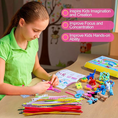 800pcs Pipe Cleaners Crafts Kit, 30 Colors Pipe Cleaners Bulk with 20 Designs Instruction Book, Colorful Chenille Stems for Animal Flower Creative Projects DIY, Arts and Crafts for Kids Ages 4-12