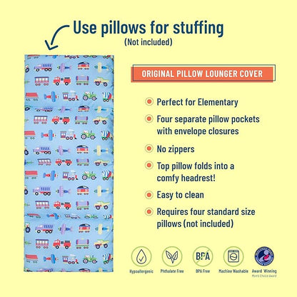 Wildkin Kids Floor Lounger: Ideal for Boys and Girls, Travel-Friendly, Perfect for Sleepovers - Pillow Lounger for Kids, Requires Standard Size Pillows Not Included (Trains, Planes, and Trucks)