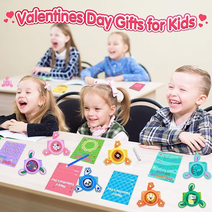 Valentines Day Gifts for Kids, 24 Pack LED Light Up Fidget Spinner Slap Bracelets with Valentines Cards for Kids Classroom School Exchange, Party Favors for Kids 4-8-12 Glow in the Dark Party Supplies