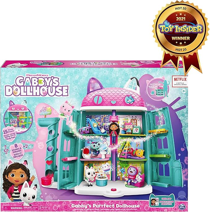 Gabby’s Dollhouse, Purrfect Dollhouse with 15 Pieces including Toy Figures, Furniture, Accessories and Sounds, Kids Toys for Ages 3 and up