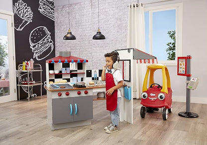 Little Tikes Real Wood Drive-Thru Diner Wooden Play Kitchen with Realistic Lights Sounds and Multi-Sided, 40+ Accessories Set, Gift for Kids, Toy for Girls & Boys Ages 3 4 5+ Years(Multi color)