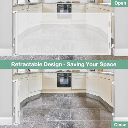 55 Inch Retractable Baby Gates for Dogs Indoor Retractable Dog Gates for The House Retractable Gate for Kids Outdoor Dog Gate for Decks Pet Gate for Stair Deck Gate Child Gate for Doorways (White)