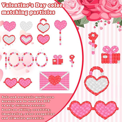 Junkin 1000 Pcs Magic Noodles Foam Crafts Puffs Corn Super Crafts Arts Kit Bulk Building Blocks Model Toys Valentines Kid Gifts for Kindergarten School Stimulates Creativity Supplies(Elegant Color)