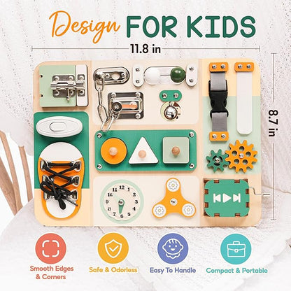 KALOTOYS Busy Board Montessori Toys for 1 2 3 Year Old - Sensory Toys for Toddlers 1-3 - Fine Motor Skills & Early Learning - Montessori Gift for Boys & Girls, Travel-Friendly & Safe