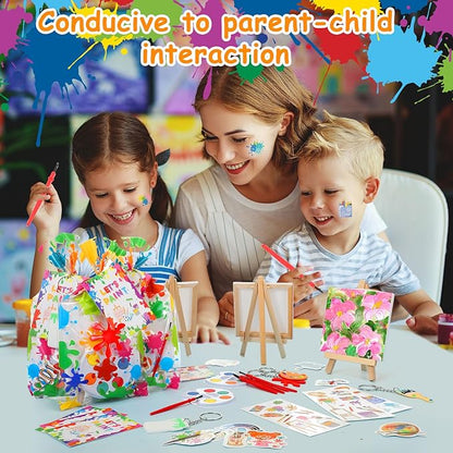 HyDren Paint Party Favors Include Mini Watercolor Paint Set Small Painting Canvas with Easel Palette Brush Paint Stickers Tattoo Sticker Keychain for Class Birthday Art Party(189 Pcs, Creative Style)