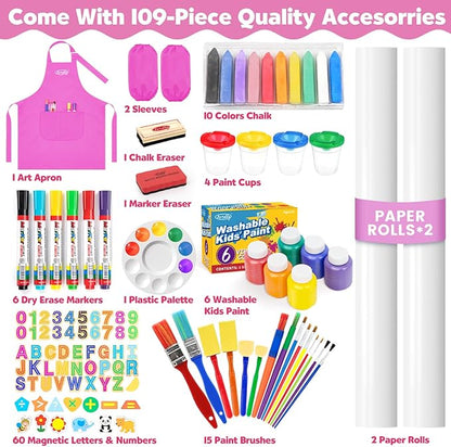 Art Easel for Kids Easel for Toddlers, Adjustable Wooden Kids Drawing Easel with Magnetic Whiteboard & Chalkboard, Kids Dry Erase Board, Easel for Kids Ages 3 4-8 9-12, Pink w/Bag