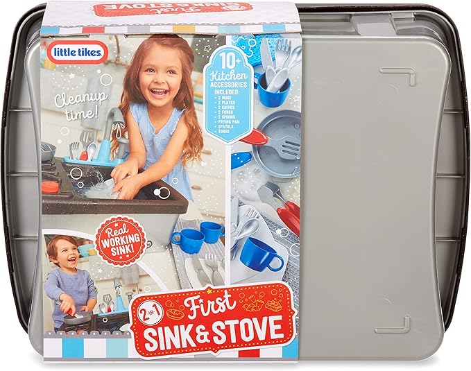 Little Tikes First Sink & Stove Realistic Pretend Play Kitchen Appliance for Kids, Includes 13 Cooking Accessories, Ages 3+ Multi-Color