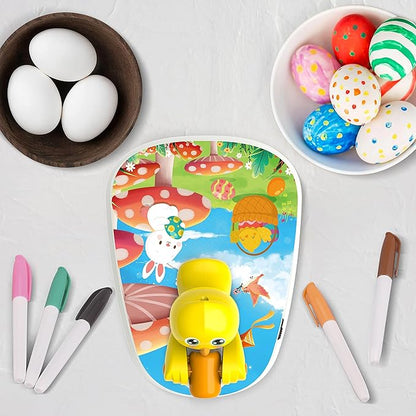 Engfa Easter Egg Decorating Kit, Chick Easter Eggs Decorating Kit Spinner Coloring Machine with 12 Dying Markers 30 Plastic Eggs and Slings, Easter Toy Arts and Crafts Set Gift for Kids Party