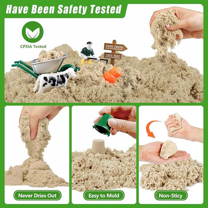 Farm Sensory Bin, Farm Toys & 2.2lbs Play Sand, Farm Animals, Farm Trucks, Sand Box with Lid, Christmas Birthday Gift for Kids Toddlers Ages 3 4 5 6 7 8