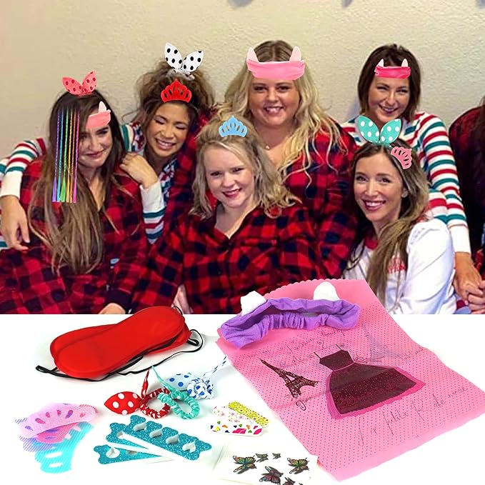 120 PCS Spa Party Favors for Girls Multiple Spa Party Supplies with Nail File Toe Separators Pink Tote Bags Colorful Hair Braids Clips Eye Mask Nail Stickers Butterfly Tattoo Stickers