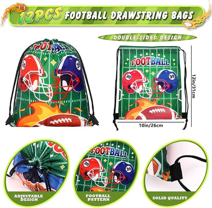 12 Set Football Party Favors Sport Birthday Supplies Drawstring Backpack Silicone Bracelet Keychain Tattoo Sticker Toy Gift Boy Kid Goodie Bag Stuffers Classroom Reward Football Party Supplies