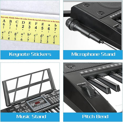 61 Key Keyboard Piano for Beginners w/Stand Bench, Dual Power Mode, Lighted Keys in Follow Mode, 70 Demos, 200 Tones/Rhythms, Pitch Bend Metronome Sustain Sync Chord Dual Key Key Drum Program