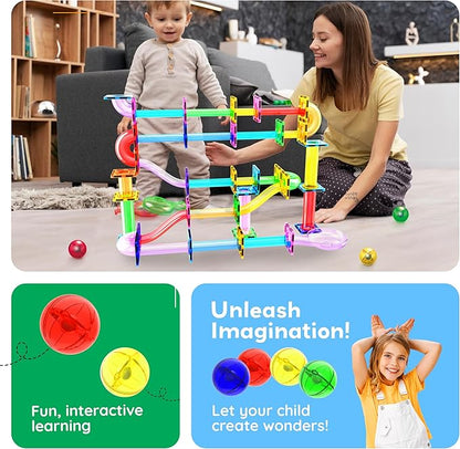 PicassoTiles 8pc Marbles for Magnetic Block Tiles Marble Run Race Track Magnet Building Tile Blocks Racetrack Maze Construction Toys Creative Toy Girls Boys 3 and Up Early Education STEM Learning Kit
