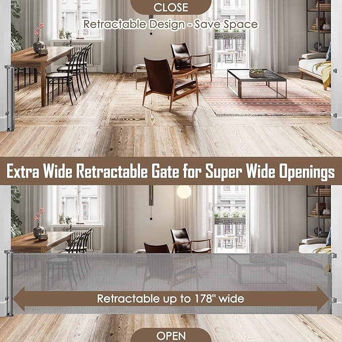 178 Inch Retractable Baby Gates Extra Wide Gates for Dogs Indoor Outdoor Large Baby Gate for Super Wide Openings Dog Gates for The House Extra Wide Long Baby Gate for Doorways Retractable Pet Gate