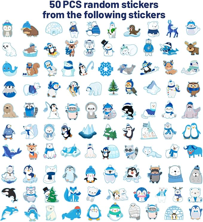 74 PCS Winter Arctic Animal Party Favors, 50 PCS Arctic Animal Stickers 24 PCS Arctic Animal Slap Bracelets Winter Arctic Polar Animal Birthday Party Decorations Supplies for Kids Classroom Rewards