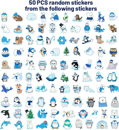 74 PCS Winter Arctic Animal Party Favors, 50 PCS Arctic Animal Stickers 24 PCS Arctic Animal Slap Bracelets Winter Arctic Polar Animal Birthday Party Decorations Supplies for Kids Classroom Rewards