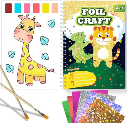 SOOVSY Art & Craft Activity Toys Kit, Foil Animals Crafts Children Fun DIY Creative Toy of The Year, No Mess Art Kits for Kids, Gift for Boys Girls Ages… (Dinosaur&Coloring)