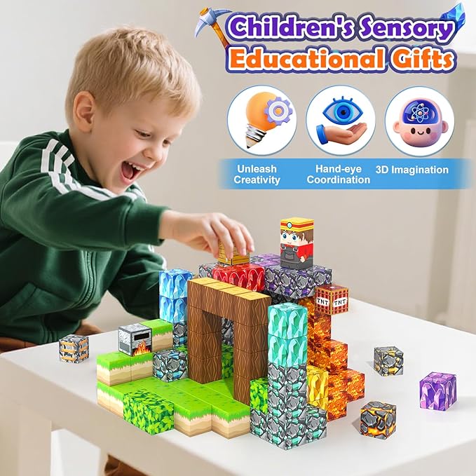 Gooidea Magnetic Blocks -150 Magnetic Building Blocks STEM Toy, Stacking Mine Magnet World Craft Cubes for Kids, Game Gift for Boys Girls Age 3-5 5-7 4-8 8-12