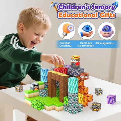 Gooidea Magnetic Blocks -150 Magnetic Building Blocks STEM Toy, Stacking Mine Magnet World Craft Cubes for Kids, Game Gift for Boys Girls Age 3-5 5-7 4-8 8-12