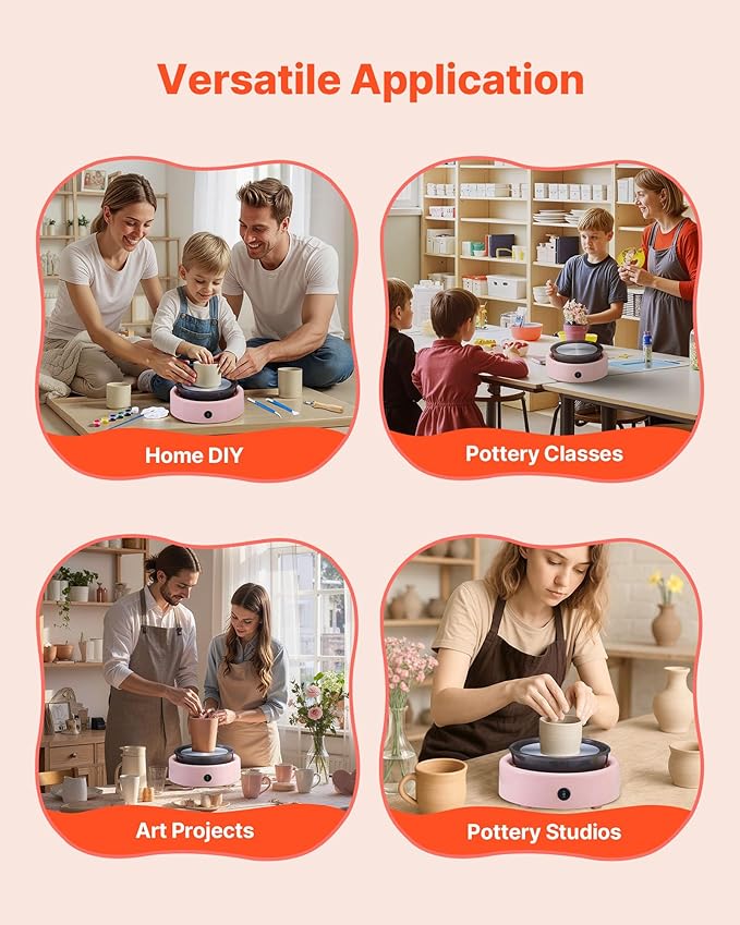 VEVOR Mini Pottery Wheel for Kids and Adults Beginners, 6" Turntables & Speed Adjustable, Complete Pottery Kit With Air Clay Art Supplies Sculpting Tools for Girls Birthday Christmas Craft Gifts, Pink