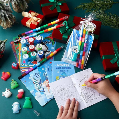 Zhanmai 108 Pcs Christmas Party Favors Bible Coloring Book with Stacking Crayons for Kids Squishes Christmas Toys DIY Sticker Stampers Goodie Bag Fillers Supplies School Educational Reward Prizes