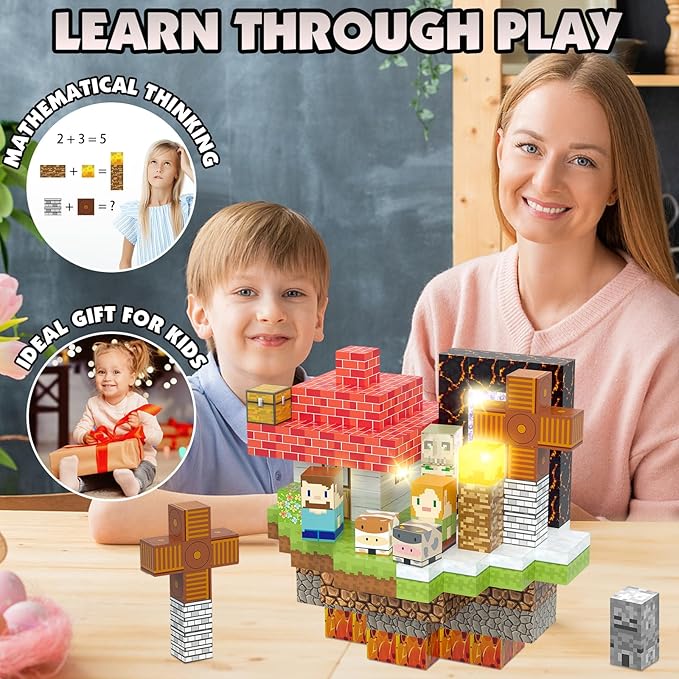 AIDYVOI 200PCS Magnetic Blocks Set, 1 Inch Light Up Magnet Cubes, 3D Magnetic Building Blocks for Kids Ages 3+, STEM Sensory Christmas Birthday Present Construction Toys