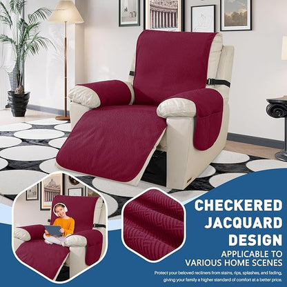 Easehomey Waterproof Recliner Chair Cover,Non-Slip Recliner Cover with Two Pockets Elastic Straps Slip Covers for Recliners with Arms Washable Reclining Chair Cover Furniture Protector(Wine Red,23.6")